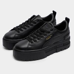 PUMA Mayze Classic Black Leather Platform Sneakers
